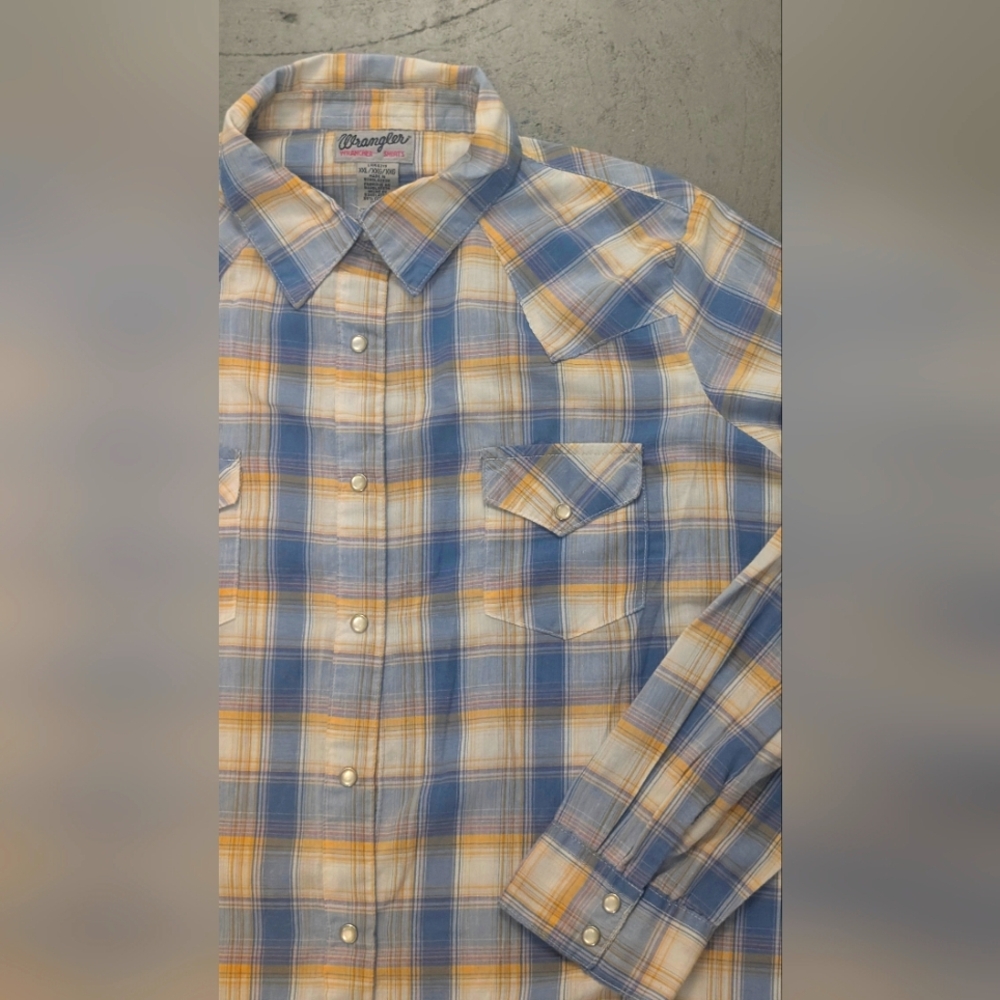 Wrangler Blue and Yellow Plaid Men's Shirt